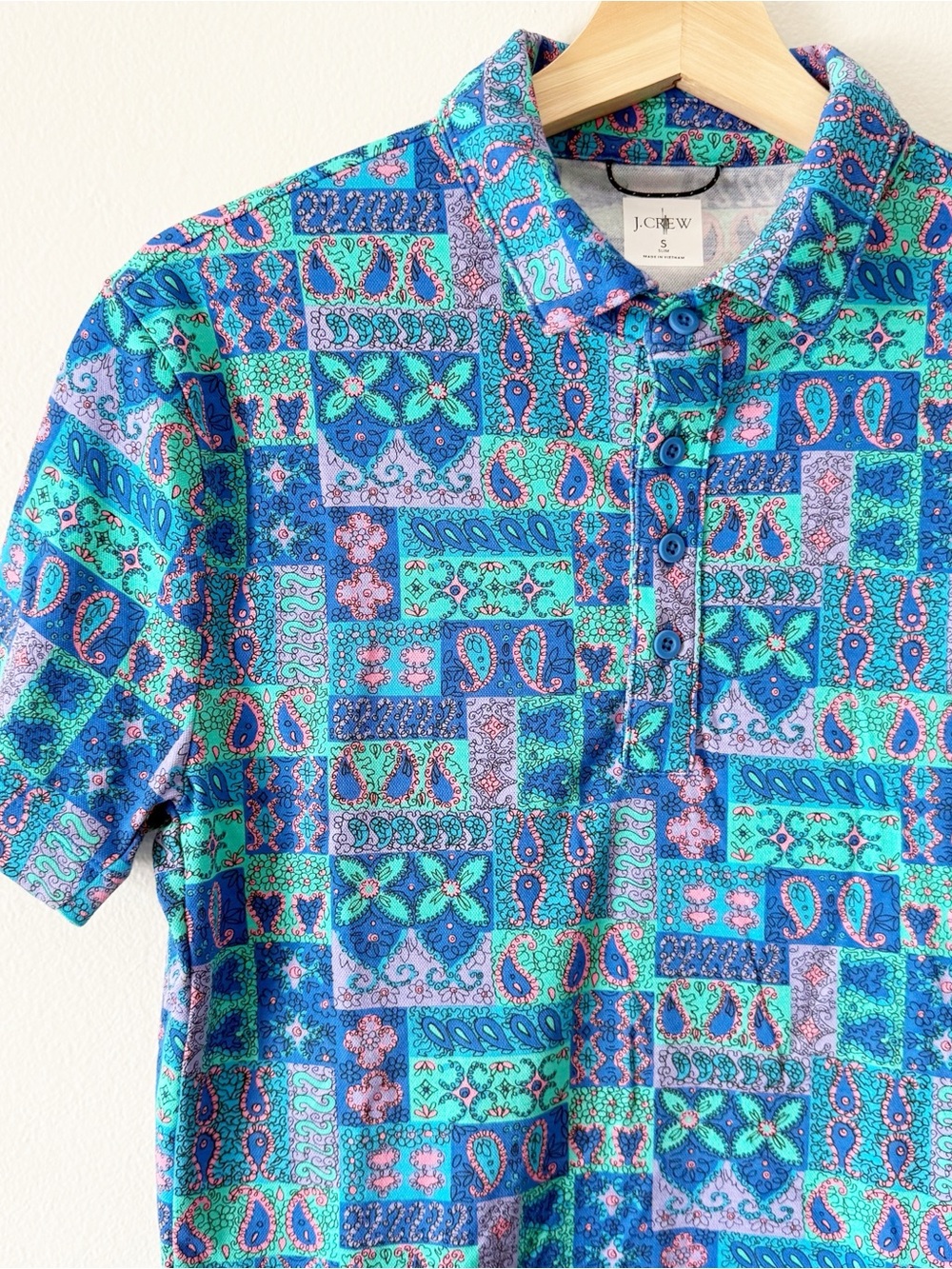 J. Crew Men’s Patterned Multicolor Short Sleeve Polo Tee Small